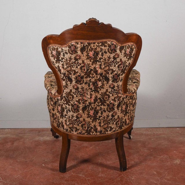 Carved Armchair in Walnut with Damask Fabric For Sale - Image 13 of 18