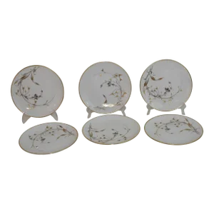 Mid 20th Century Mid Century Heinrich German Porcelain White & Gold Hand Painted Plates - Set of 6