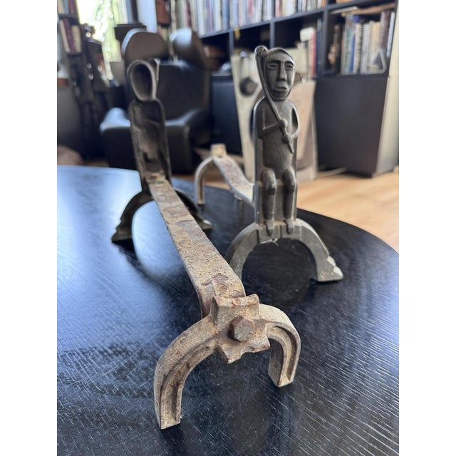 Art Deco Expressionist Bronze Andirons by Anton Prinner, 1940, Set of 2 For Sale - Image 6 of 8