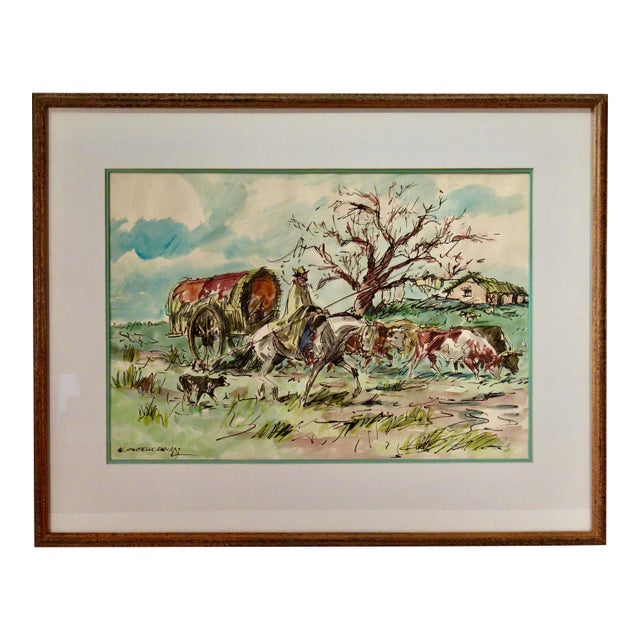 Enrique Castells Capurro Guiding The Herd 1967 Painting For Sale