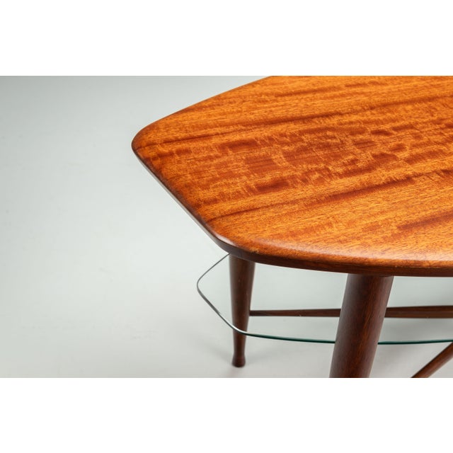 Assymetrical Coffee Table with Glass Storage and Cross Leg Details, 1960s For Sale - Image 12 of 14