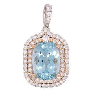 4.9Ct Santa Maria Aquamarine Pendant With Natural Diamond Accents: 14k Gold For Sale