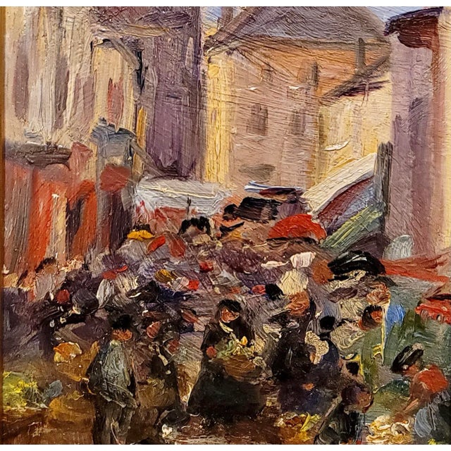 1910s Helen M. Goodwin- Flower Sellers at the Sunday Street Market-Oil Painting C.1910s For Sale - Image 5 of 9