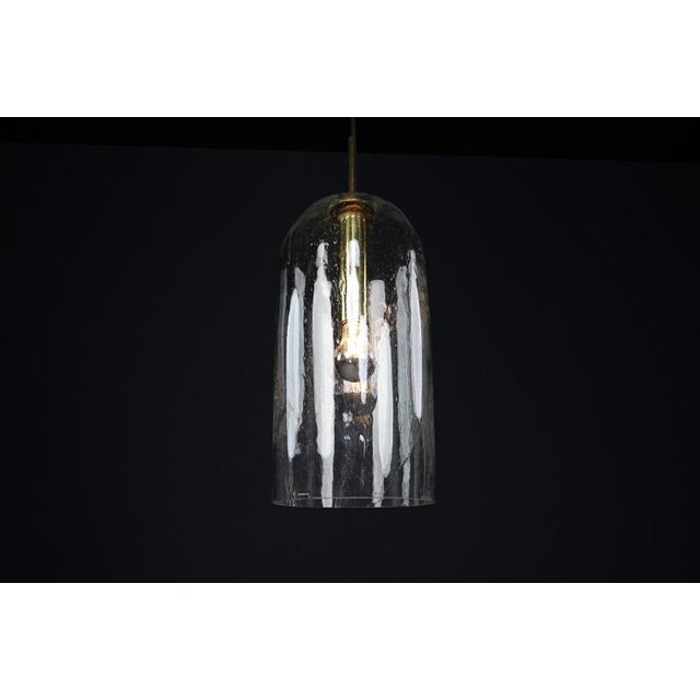 Mid-Century Modern Glass and Brass Pendants attributed to Doria Leuchten, Germany, 1970s For Sale - Image 4 of 10