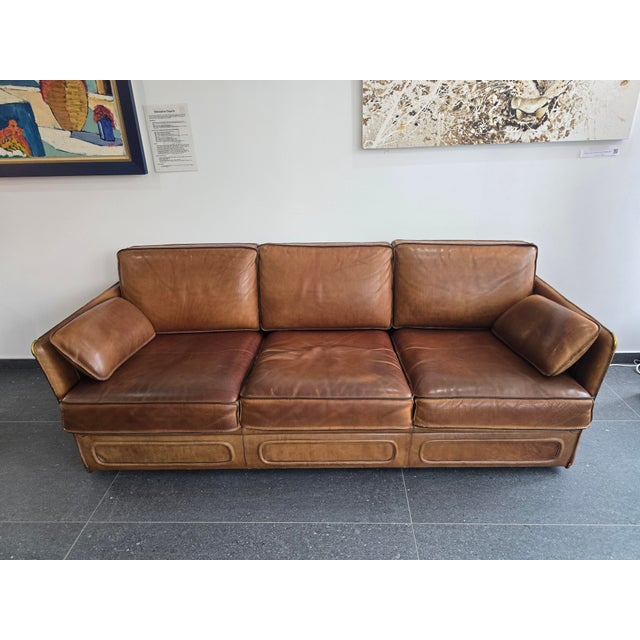 Animal Skin Vintage Living Room Set in Cognac Buffalo Leather from Roche Bobois, 1980s, Set of 3 For Sale - Image 7 of 18