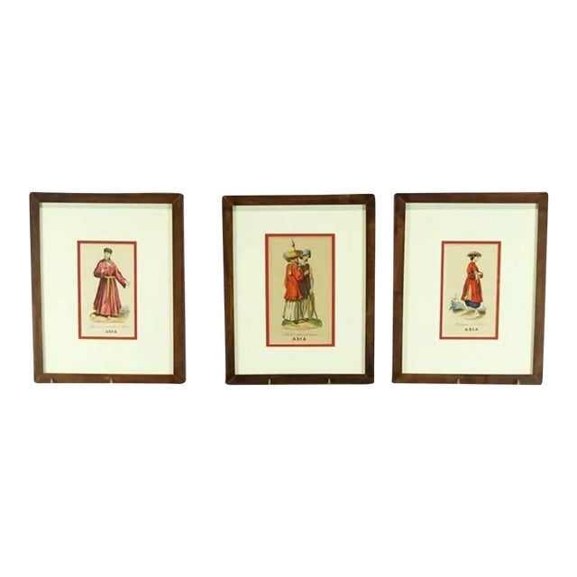Set of Three Framed 19th Century Colored Prints of Chinese Figures For Sale