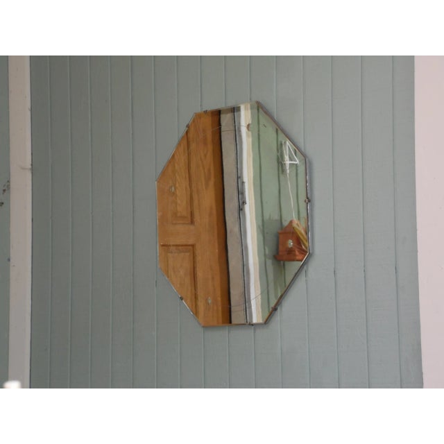 Vintage Art Deco Frameless Etched Octagon Wall Mirror Venetian Style For Sale - Image 4 of 9