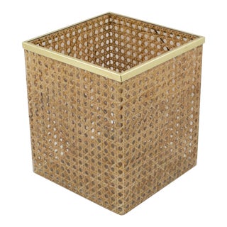 Christian Dior Home Collection 1970s Lucite and Rattan Waste Basket For Sale