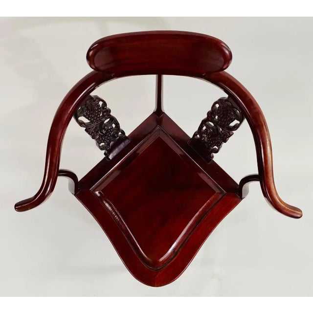 Chinese Chinese Export Oriental Hand Carved Rosewood Corner Chair For Sale - Image 3 of 9