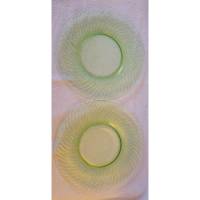 Early 20th Century Uranium Glass Transparent Green Salad Plates Set of 2 For Sale - Image 10 of 12
