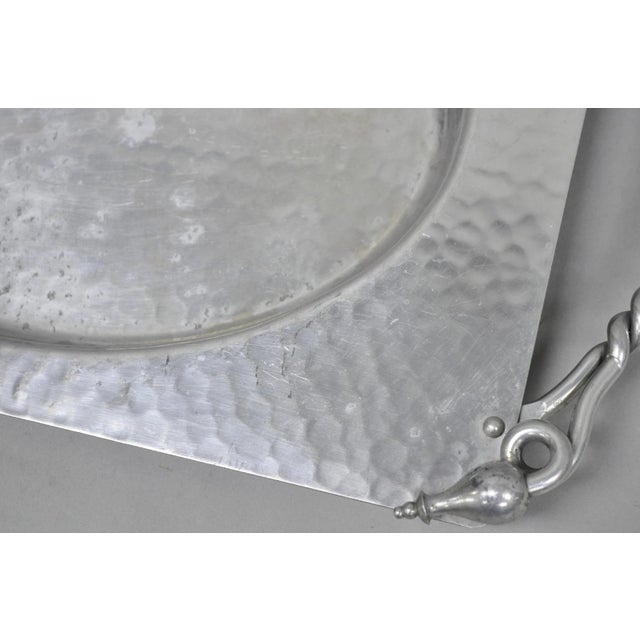 Silver Vintage Buenilum Art Nouveau Hand Hammered Aluminum Serving Tray W Tulip Handles For Sale - Image 8 of 14