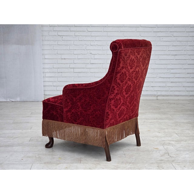 Vintage Danish Oak Armchair with Velour Upholstery, 1950s For Sale - Image 9 of 17