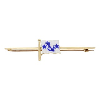 18k Gold & Enamel Benzie Seawanhaka Corinthian Yacht Club Commodore's Flag Pin For Sale