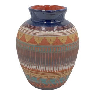 Late 20th Century Johnny Williams Navajo Etched Polychrome Pottery Vase For Sale