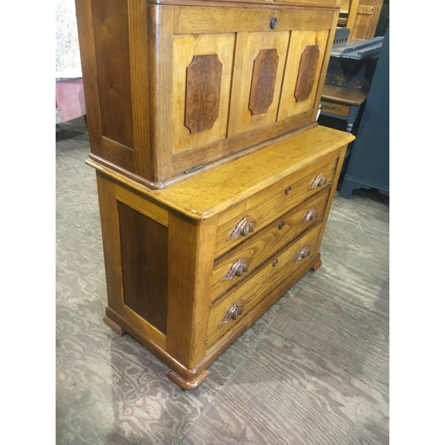 Rustic Antique Oak & Walnut 2 Piece Drop Front Secretary Bookcase For Sale - Image 3 of 11