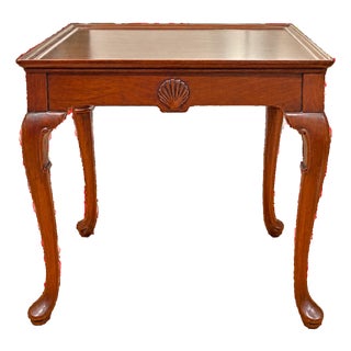 Vintage English Hand-Carved, Seashell Queen Anne Mahogany Tray Table For Sale