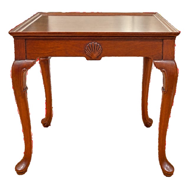 Vintage English Hand-Carved, Seashell Queen Anne Mahogany Tray Table For Sale