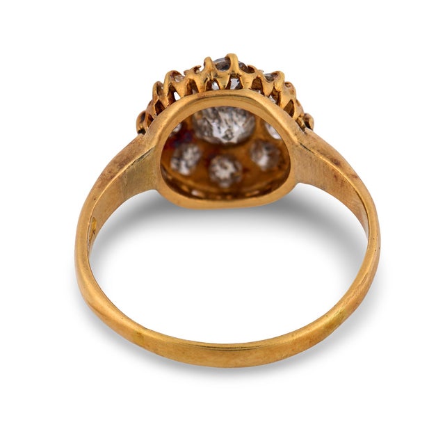 Late 19th Century Victorian Old Mine Cut Diamond 18k Gold Cluster Ring, Size 7.5 For Sale In Los Angeles - Image 6 of 6
