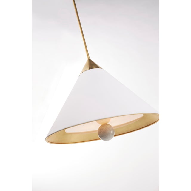 Kelly Wearstler for Visual Comfort Signature Cleo Pendant in Antique-Burnished Brass & Antique White with Frosted Acrylic For Sale In Houston - Image 6 of 9