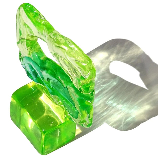 Murano Vintage Murano Salviati Luciano Gaspari Uranium Uv Reactive Yellow Green Italian Art Glass Abstract Sculpture For Sale - Image 4 of 11
