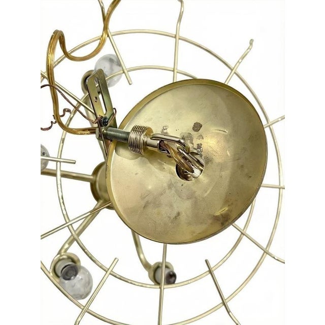 Mid 20th Century Mid 20th Century Mid-Century Modern 6 Light Etched Glass Panels Maple Leaf Design Chandelier For Sale - Image 5 of 8