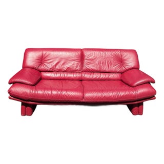 1980s Postmodern Red Leather Sofa in the Style of Nicoletti Salotti For Sale