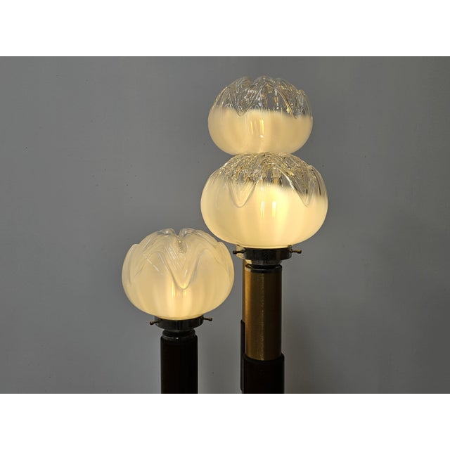 1970s Mid-Century Murano Glass 3-Light Floor Lamp in Wood and Metal, 1970s For Sale - Image 5 of 18