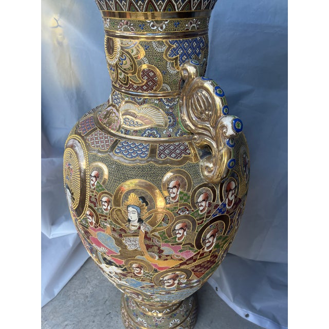 Large 44 Inch High Quality Japanese Satsuma Earthenware Decorative Floor Vase For Sale - Image 9 of 12