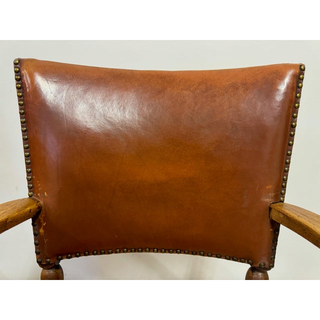 1940s Oak Armchairs with Rush and Leather Seats, 1940s, Set of 3 For Sale - Image 5 of 16