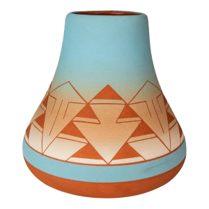 Signed Vintage South West Native American Sioux Unglazed Clay Etched-Pottery Vase / Vessel, Usa, C. 1980s