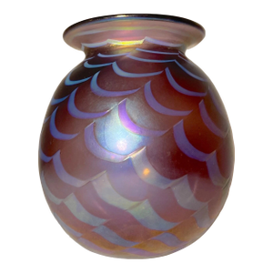 Original 1996 Hand Blown Aurene Iridescent Rick Strini Pulled Wave Glass Vase