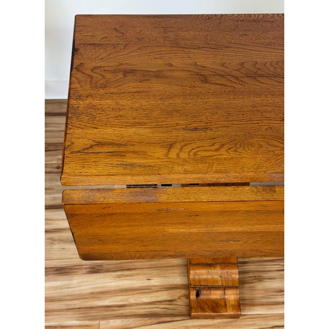 Vintage Solid Wood Tuscan Farmhouse Style Drop Leaf Trestle Table For Sale - Image 15 of 17