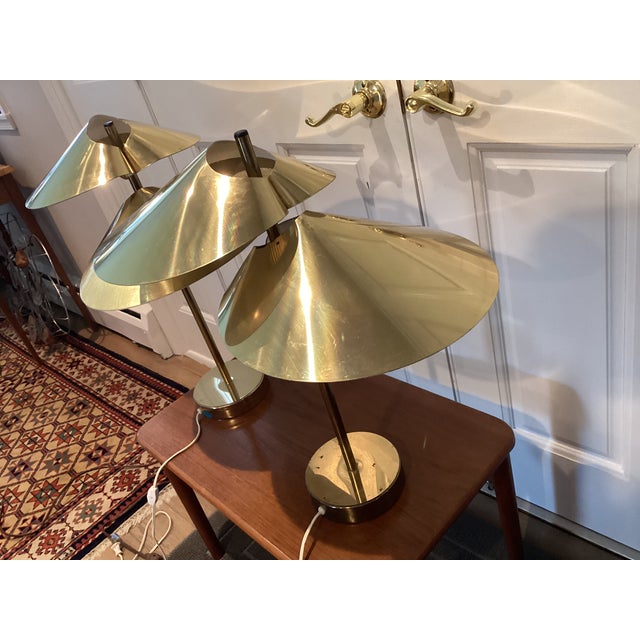 1970s Mid-Century Modern Curtis Jere Signed Lily Pad Table Lamp in Brass - Set of Two For Sale - Image 12 of 18