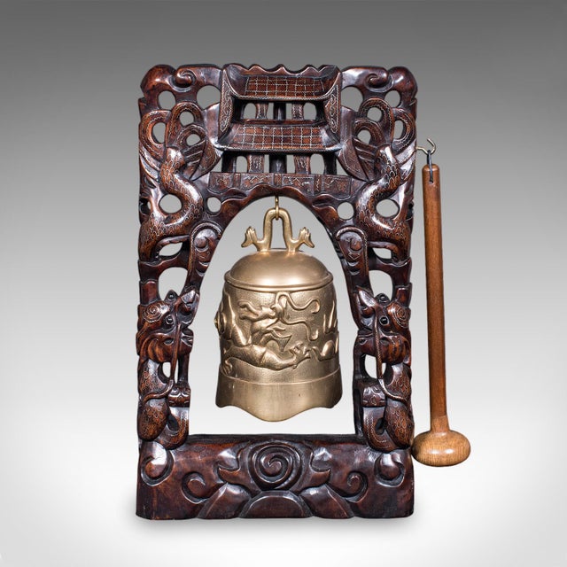 Art Deco Vintage Tea Gong, Oriental, Bronze Dinner Bell, Prayer, Dragon Motif, Art Deco For Sale - Image 3 of 12