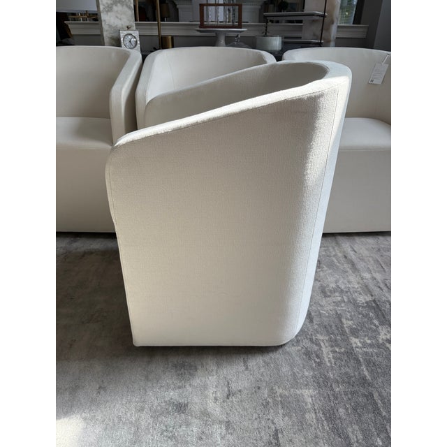 Restoration Hardware Ellison Barrelback Slope Arm Dining Chairs – Set of 4 Performance Linen Weave in Natural | Recessed Casters For Sale - Image 9 of 9