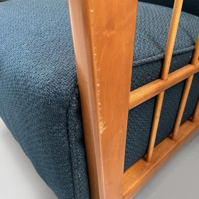 Set of Italian Art Deco Wooden Armchairs in Blue Fabric, 1940s For Sale - Image 15 of 18