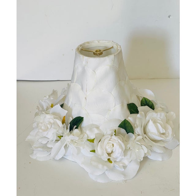 1960s Silk White Roses Lamp Shades - a Pair For Sale - Image 4 of 4