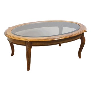 Ethan Allen Country French Collection Solid Birch 48" Accent Oval Coffee Table W. Amber Glass Top 26-8301 For Sale