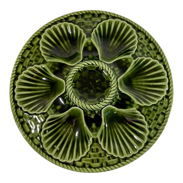1920s French Longchamp Majolica Oyster Plate For Sale