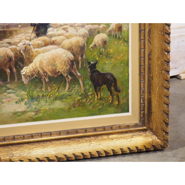 19th Century French Pastoral Oil Painting, the Shepherd and His Flock by Derians For Sale In Dallas - Image 6 of 18