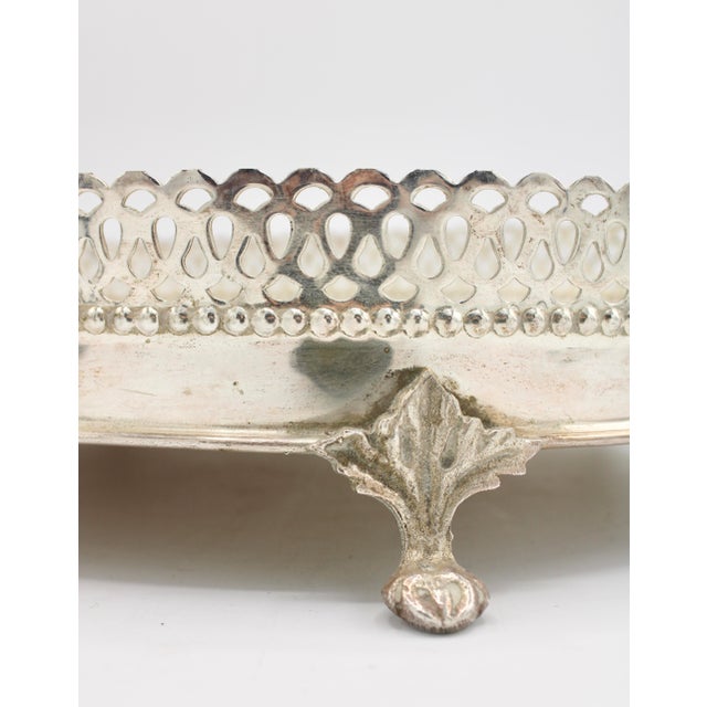 Silver Vintage Silver Plate Footed Tray With Gallery For Sale - Image 8 of 12