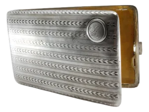 Silver Cigarette Case with Herringbone Bands