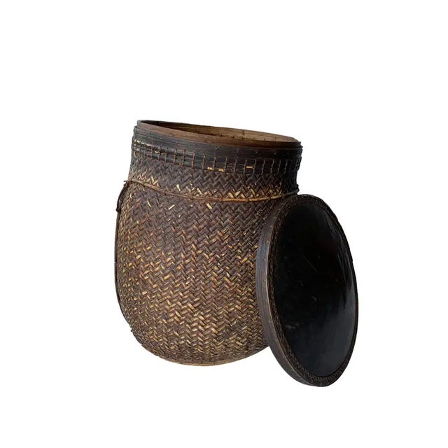 Wood Rattan Basket Dayak Tribe Hand-Woven From Kalimantan, Borneo, Mid 20th Century For Sale - Image 7 of 7