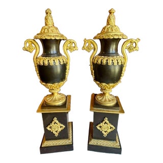Pair of 19th C. French Bronze Urns For Sale