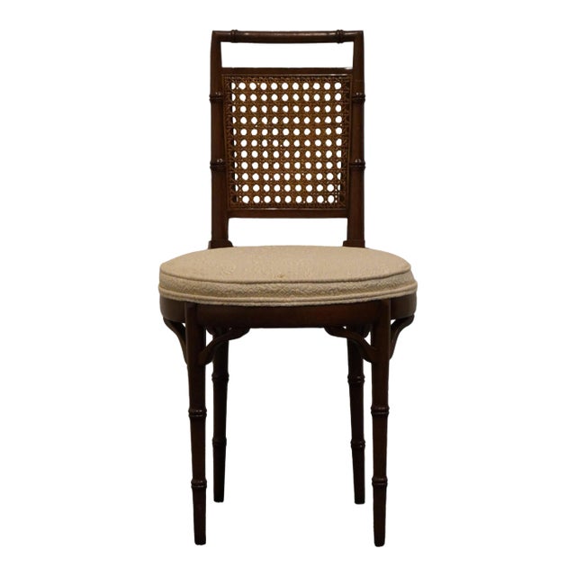 Hickory Furniture Asian Inspired Faux Bamboo Cane Back Side Chair W. Round Seat For Sale