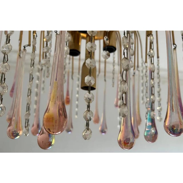 Vintage Pink Raindrops Murano Chandelier, 1980s For Sale - Image 3 of 10