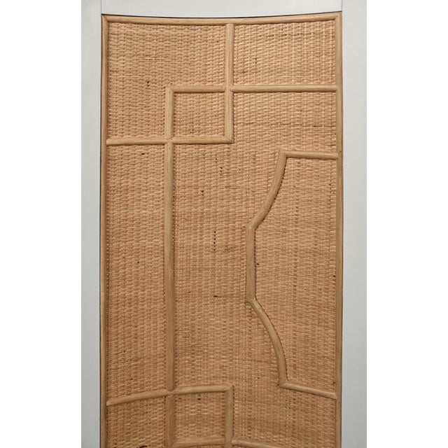 Wood Matthew Izzo Home Isabel Rattan and Matte White Lacquer Storage Cabinet With Greek Key Design and Brass Accents For Sale - Image 7 of 9