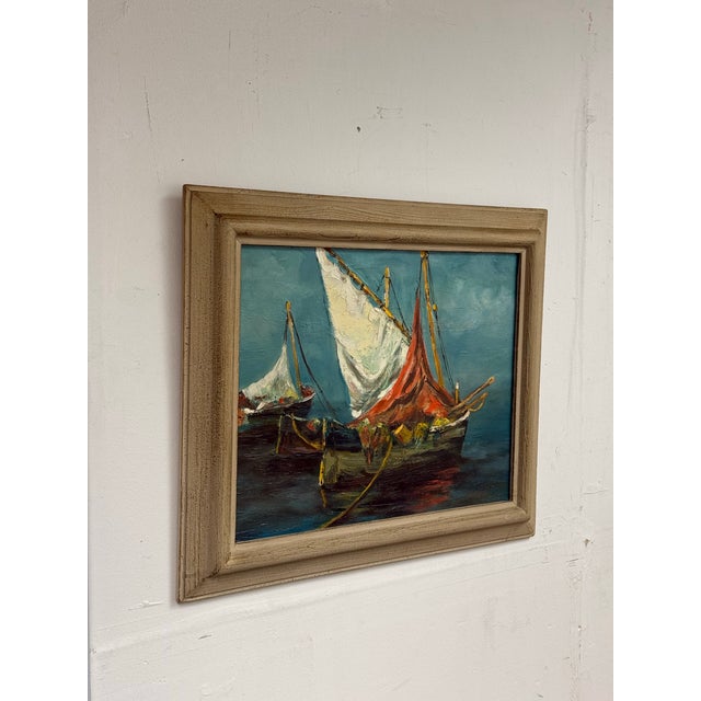 Design Plus Gallery presents a Oil on Canvas Painting by artist J. Lamm. This expressive seascape captures two sailboats...