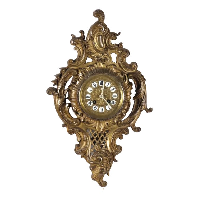 Wall Clock in Golden Bronze For Sale