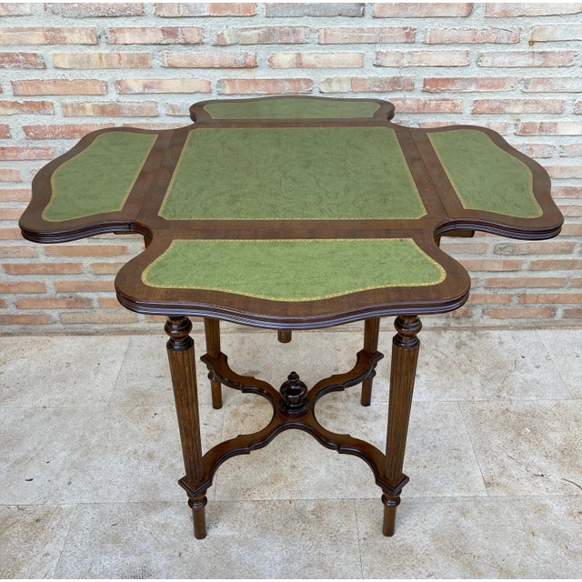 Mid 20th Century Game Table in Walnut with Green Leather For Sale - Image 17 of 18